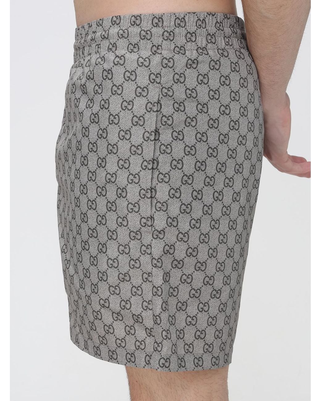 Gucci Gray Short Polyester Swim Shorts With Gg Monogram Pattern for men