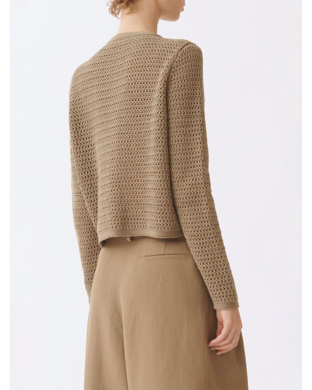 Fabiana Filippi Brown Crew-Neck Pure Cotton Cardigan With Buttoned Patch Pockets