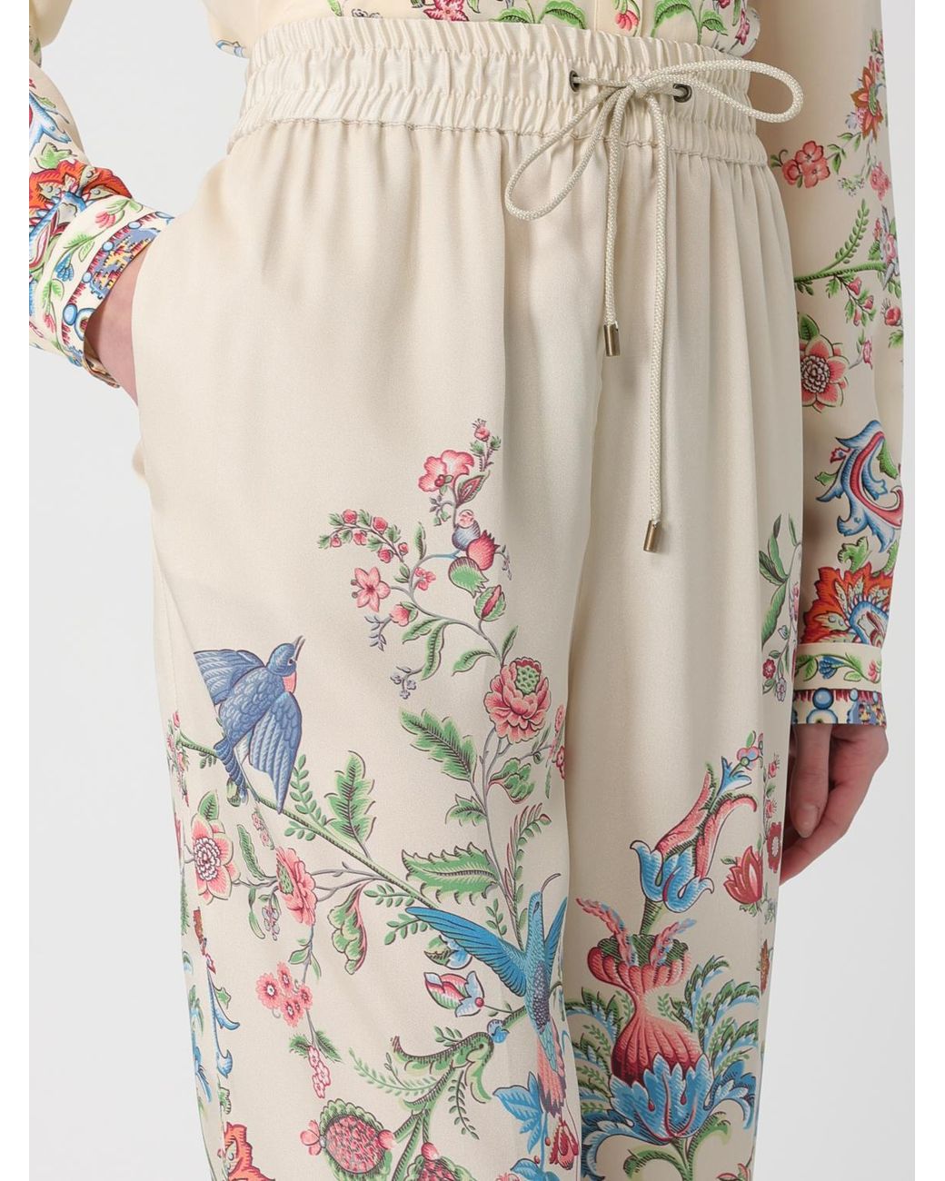 Etro White Floral Silk Trousers