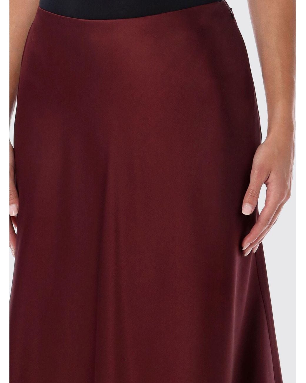 Ralph Lauren Red A-Line Long Satin Skirt With Train And High Waist