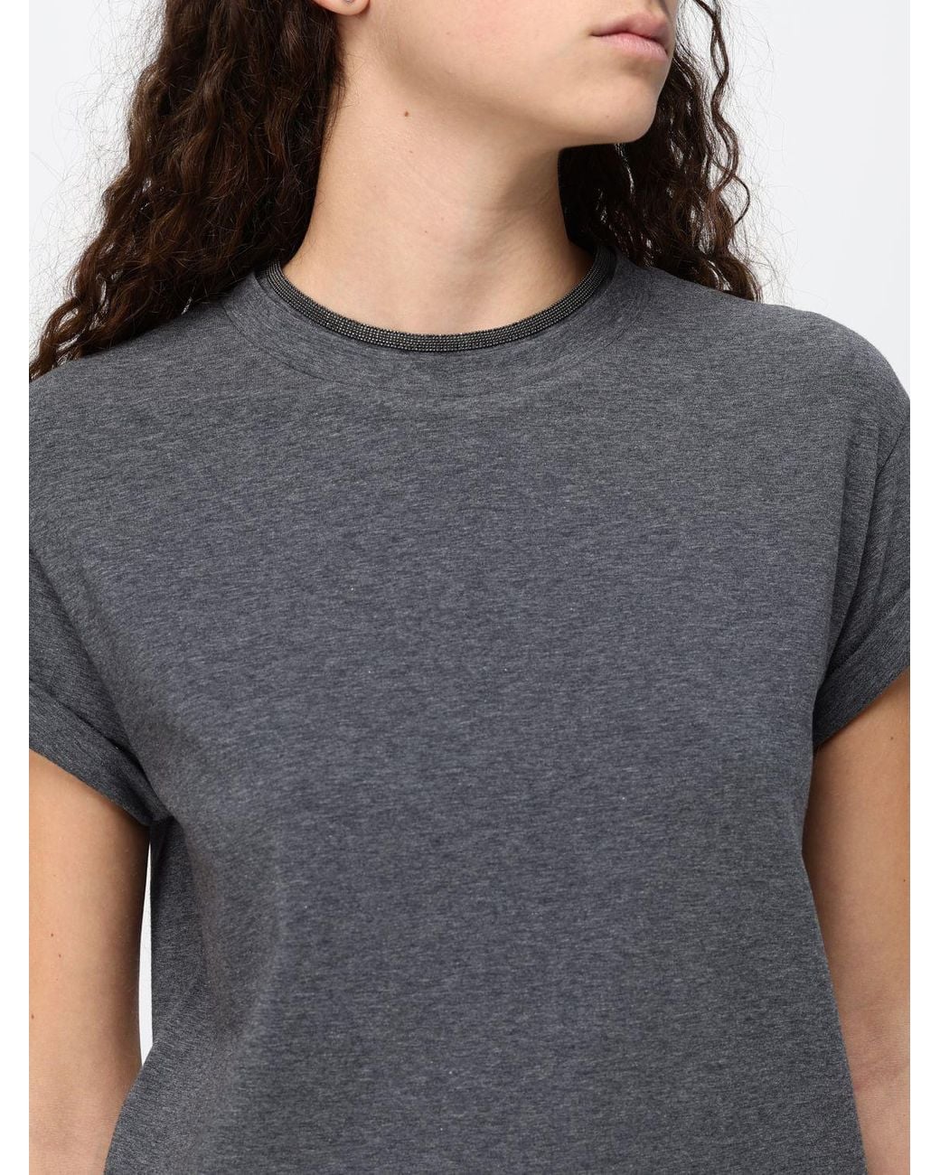 Brunello Cucinelli Blue Stretch-Cotton Crew-Neck T-Shirt With Monili Embroidery