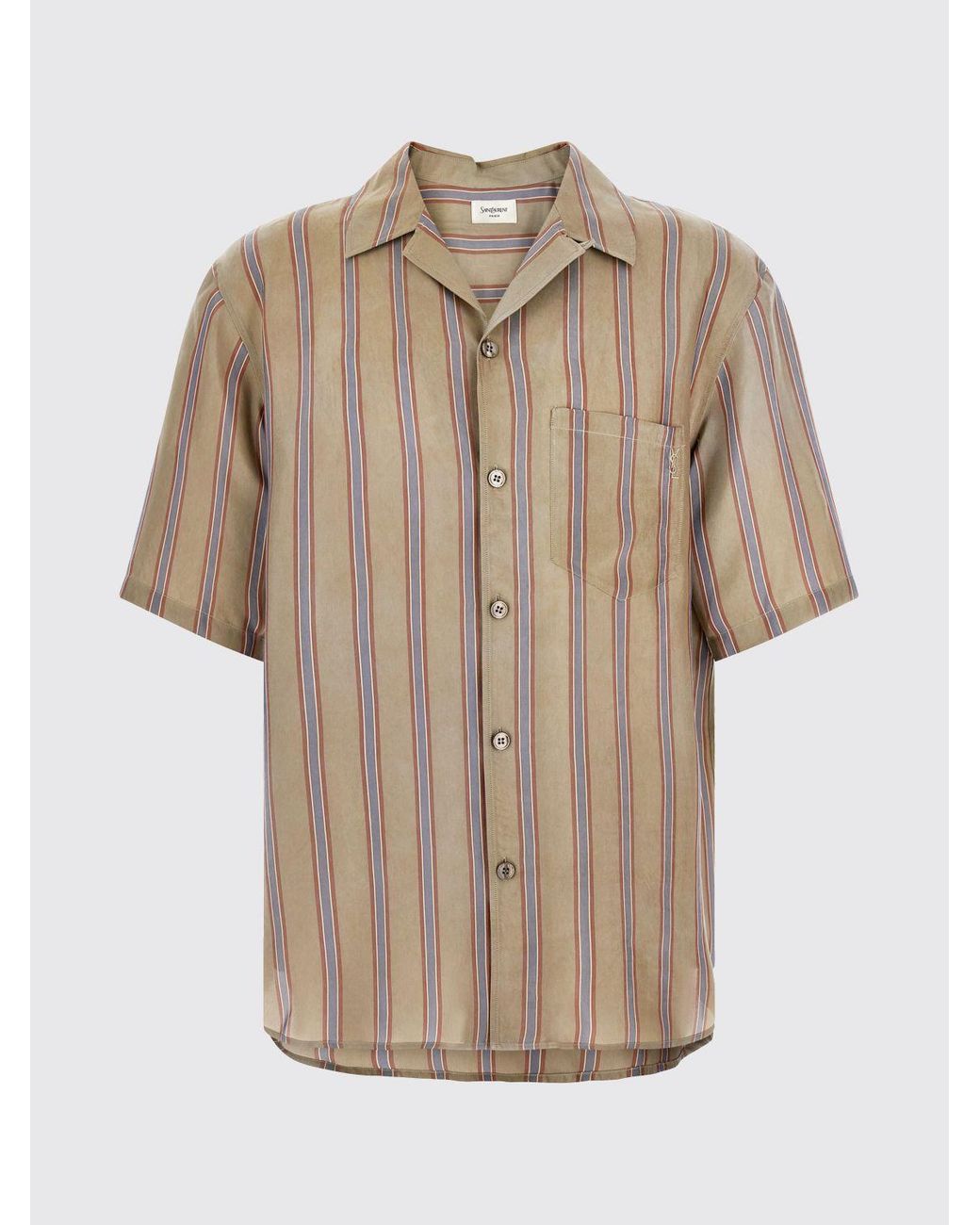 Saint Laurent Natural Pinstriped Silk Twill Shirt for men