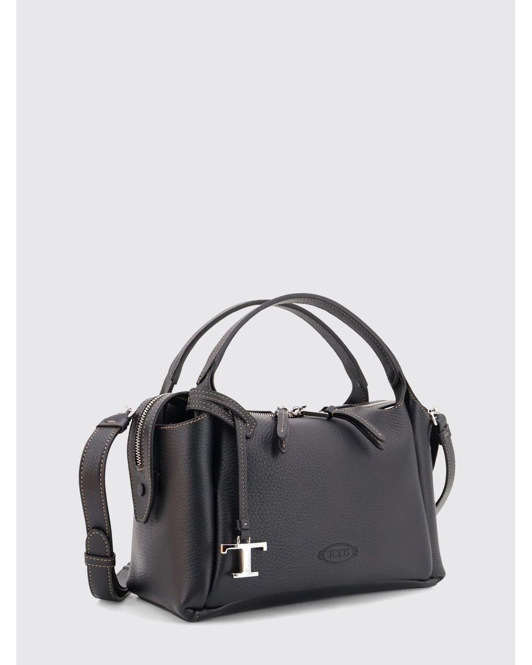 Tod's Black Grained Leather Handbag With Shoulder Strap And Logo Charm