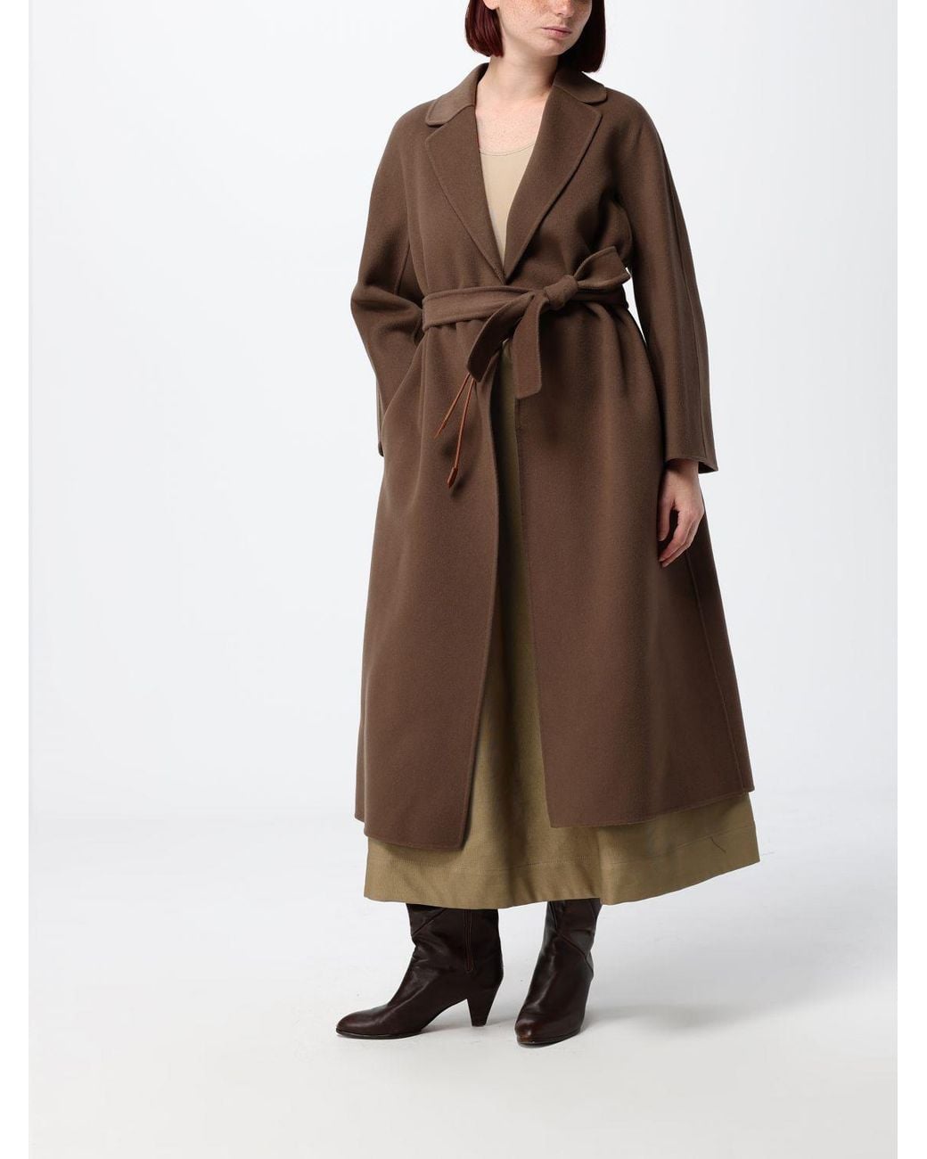 Max Mara Natural A-Line High-Waisted Midi Cotton Skirt With Drawstring