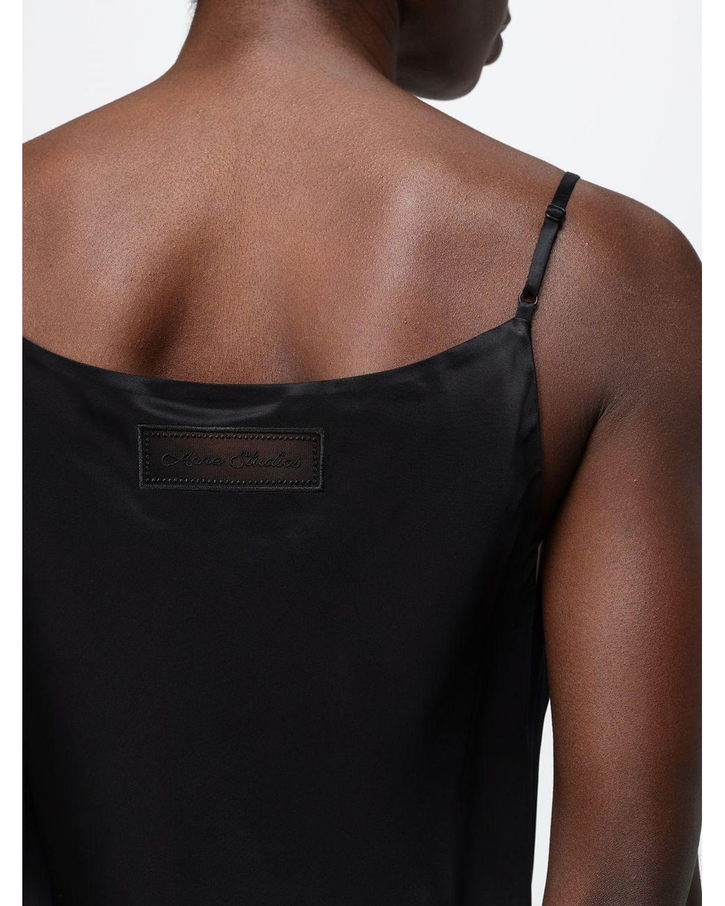Acne Black Satin Evening Top With Draped Neckline And Thin Straps