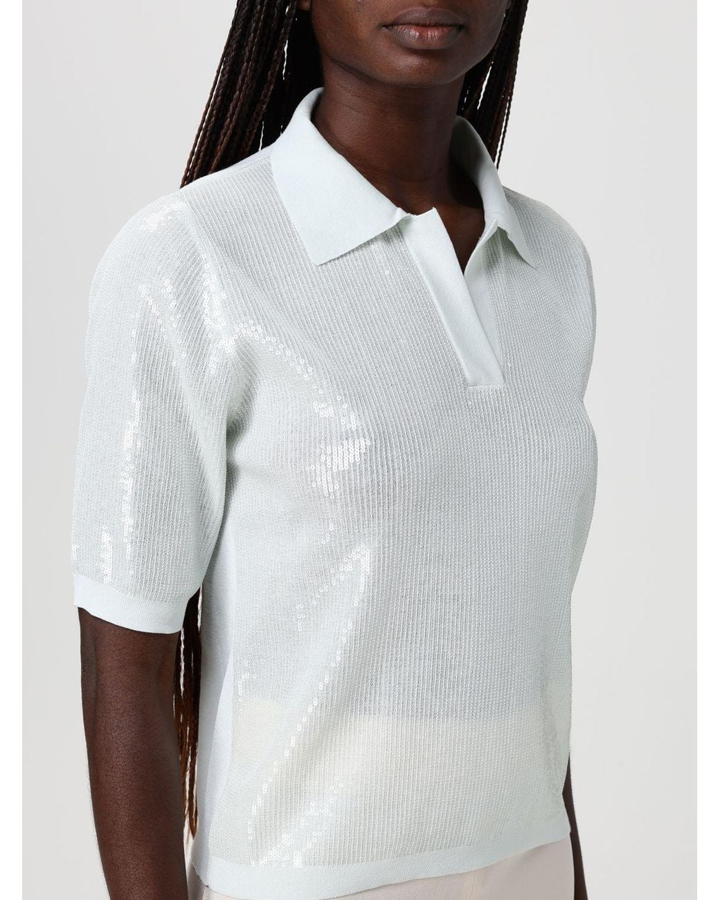 Twinset White Cotton Polo Shirt With Sequins