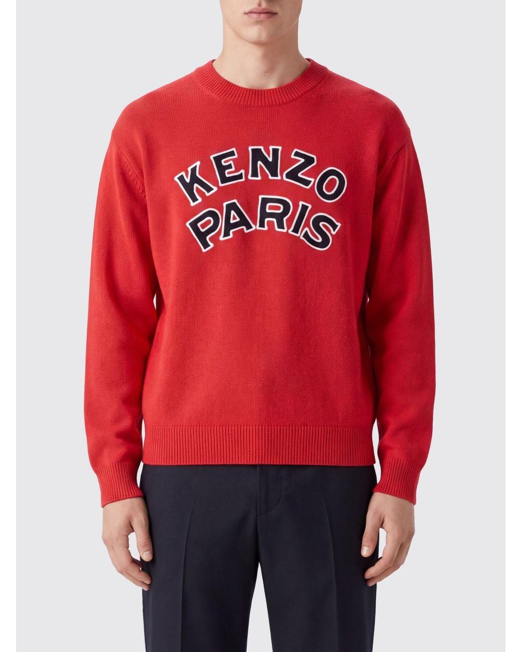KENZO Red Merino Wool Crew Neck Jumper With Jacquard Logo for men