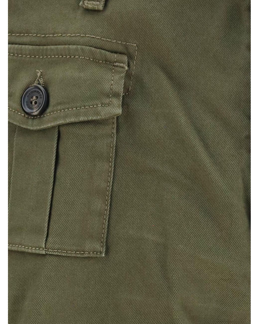 DSquared² Green Stretch Cotton Cargo Shorts With Side Pockets for men