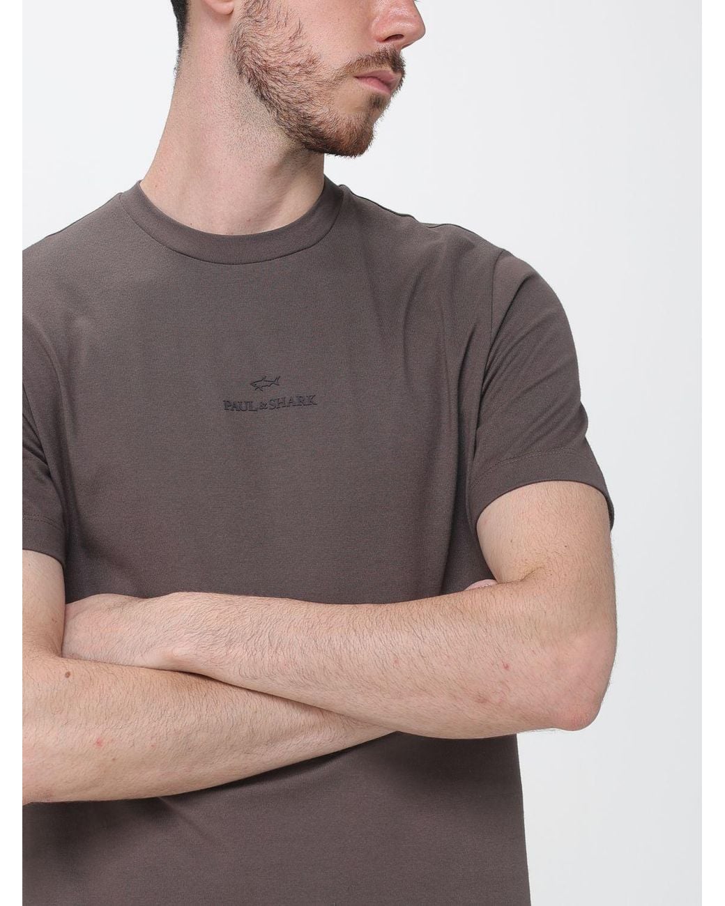 Paul & Shark Gray Paul &Amp Shark Slim Fit Short-Sleeved Cotton Crew Neck T-Shirt for men