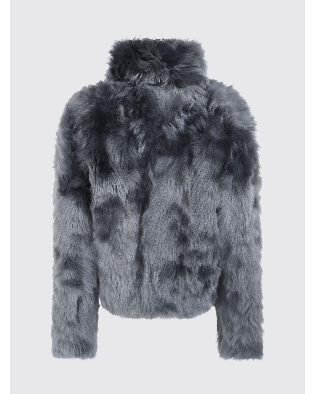 Yves Salomon Gray Double-Breasted Cropped Lambskin Jacket With Funnel Neck