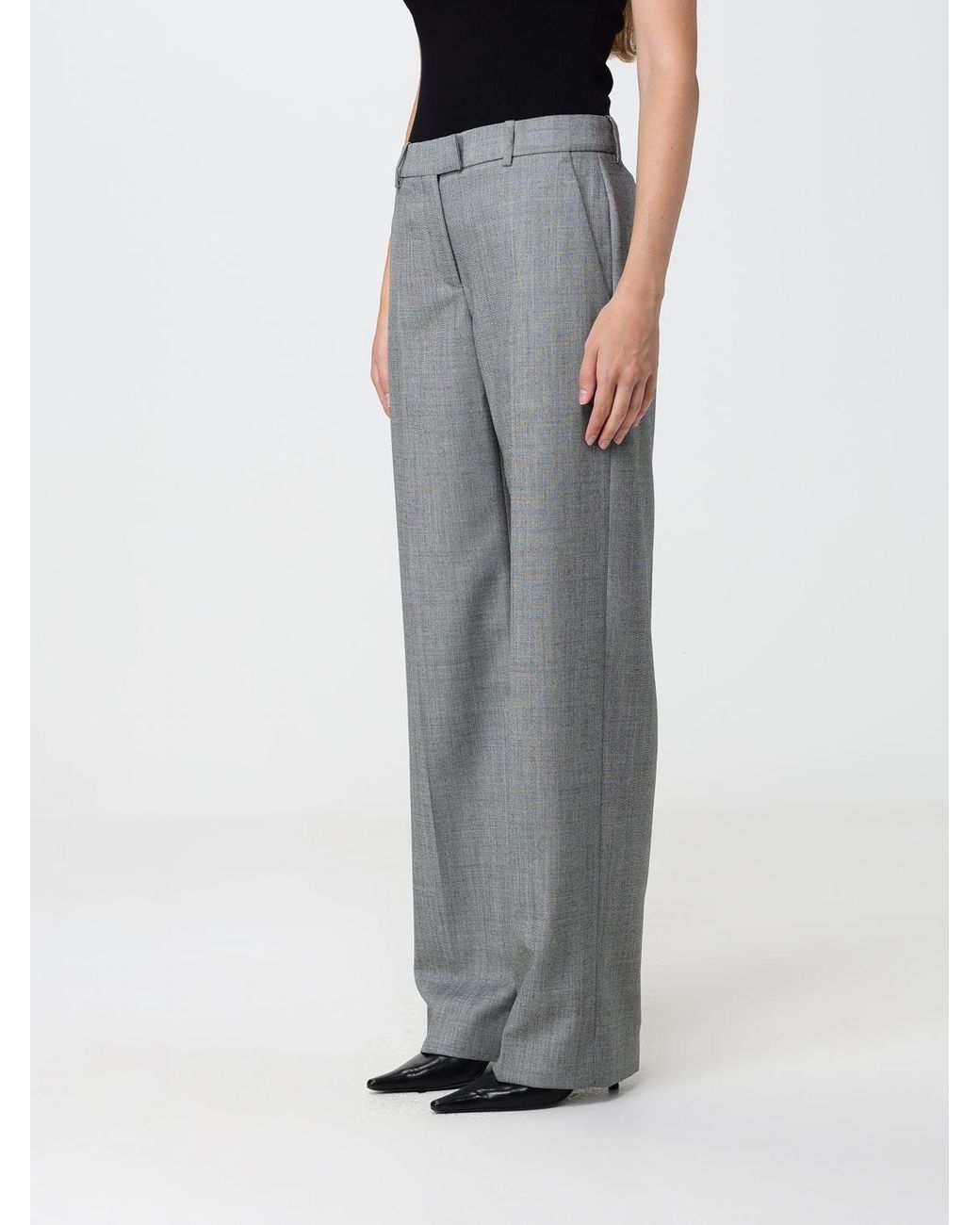 McQueen Gray Tailored Wide-Leg Wool Trousers With Off-Center Closure