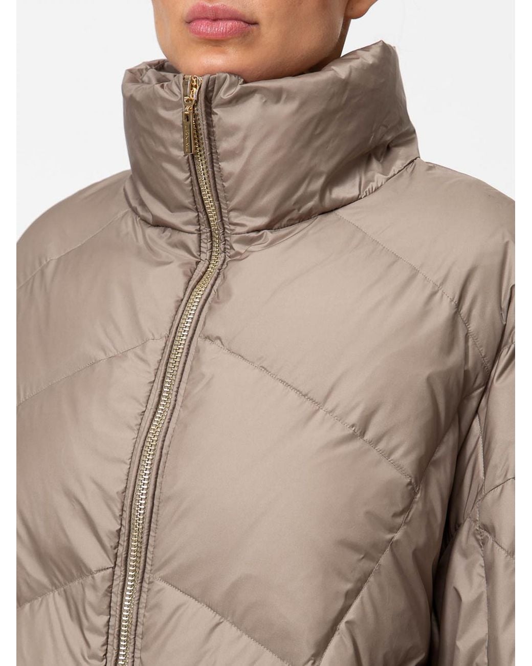 Twinset Blue Short Quilted Nylon Puffer Jacket With High Neck And Zip Closure