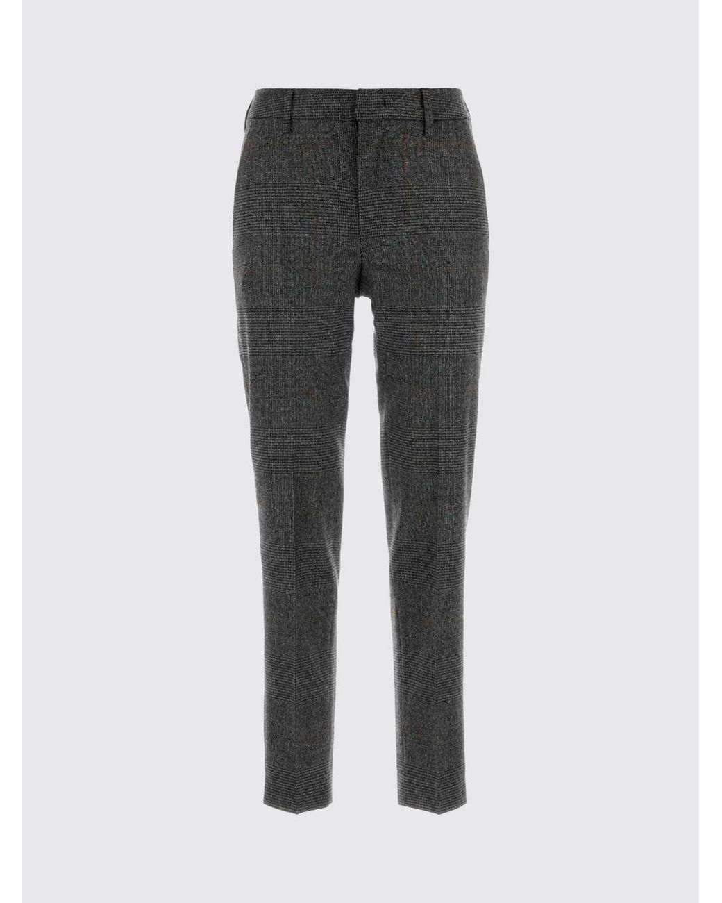 PT Torino Gray Prince Of Wales Check Wool Skinny Trousers With Mid-Rise Waist