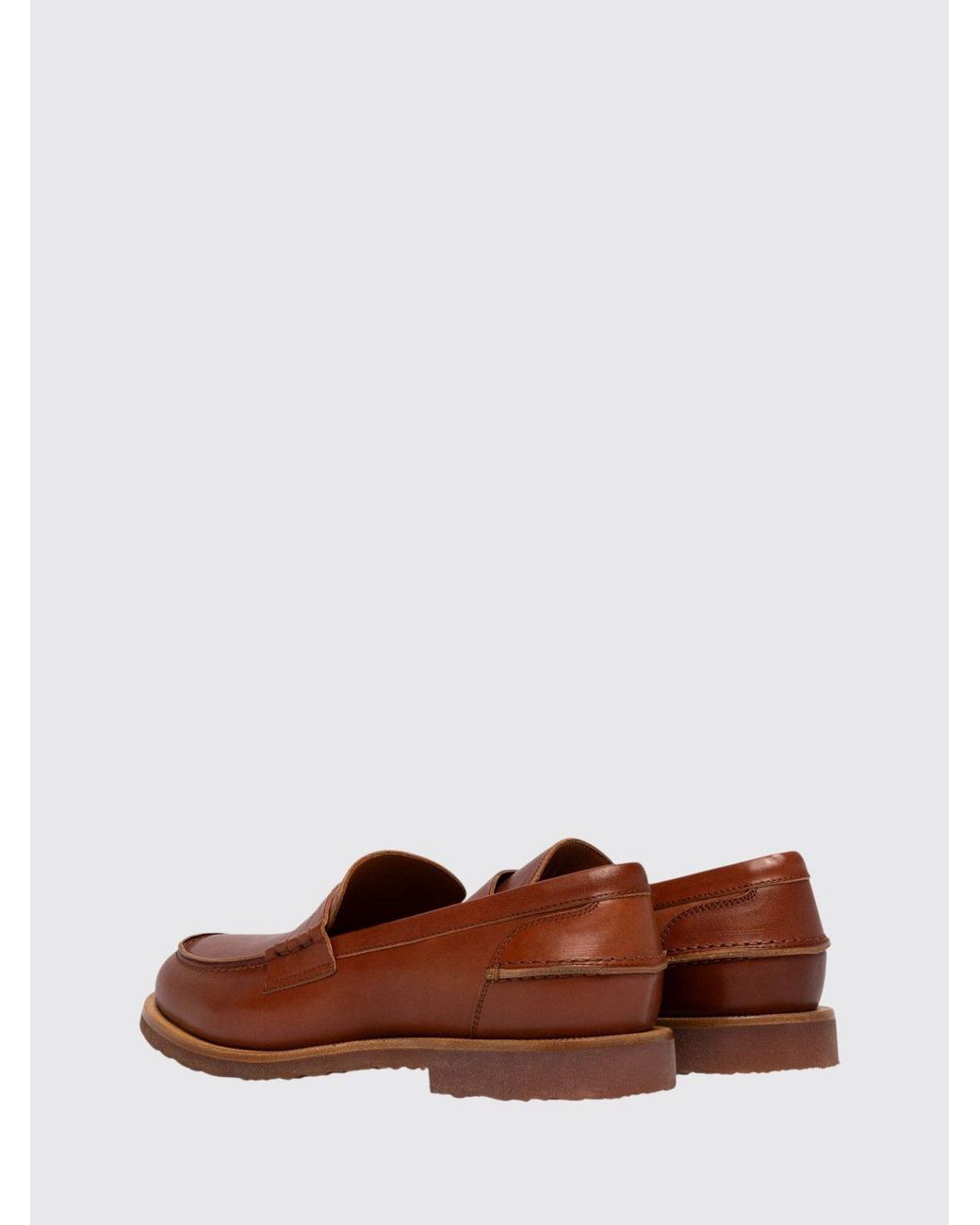 Buttero Brown Smooth Leather Penny Loafers With Raised Apron Toe