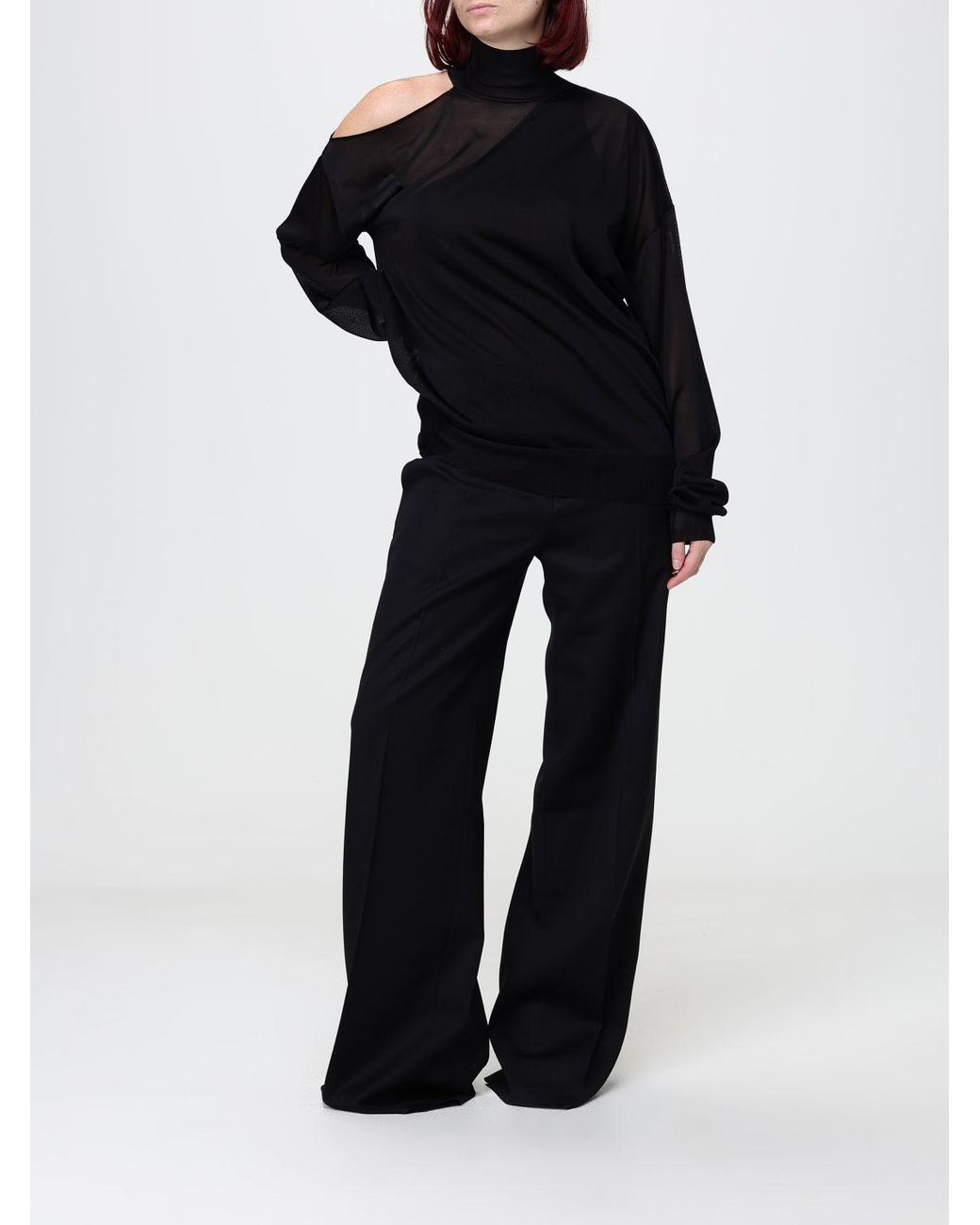 Fendi Black Cut-Out Shoulder Viscose Knit Turtleneck Jumper