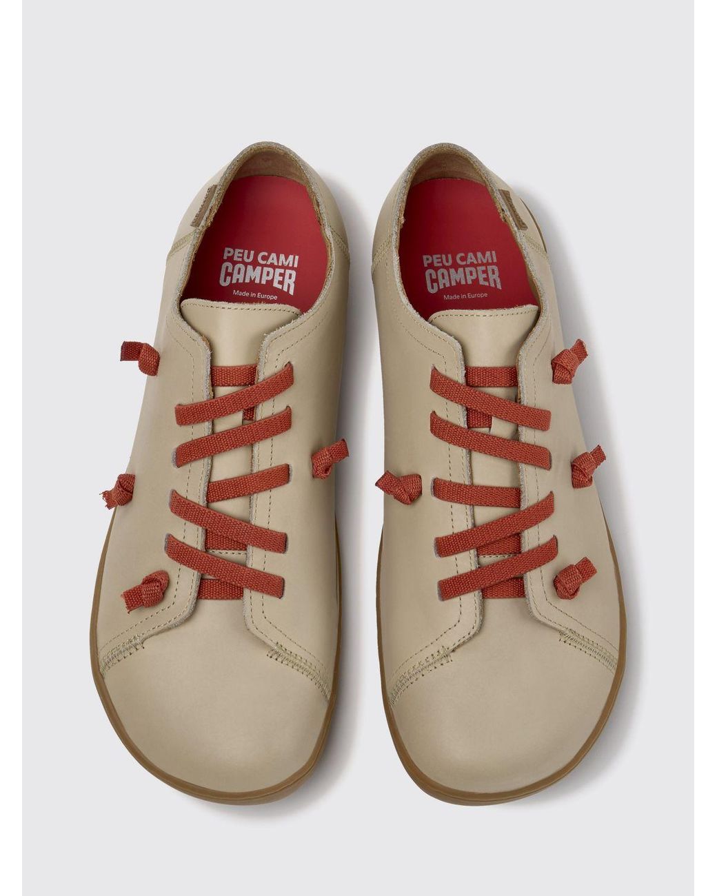 Camper Natural Twins Leather Slip-On Trainers With Embroidery And Elastic Laces for men