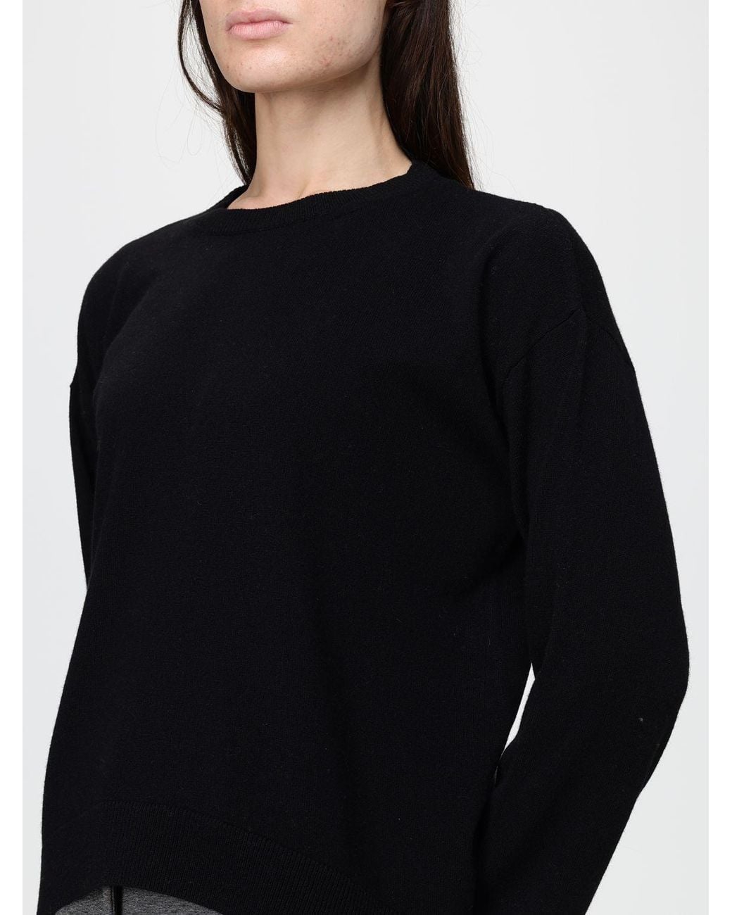 Jersey De Cuello Redondo De Pura Lana De Corte Slim Kangra de color Black