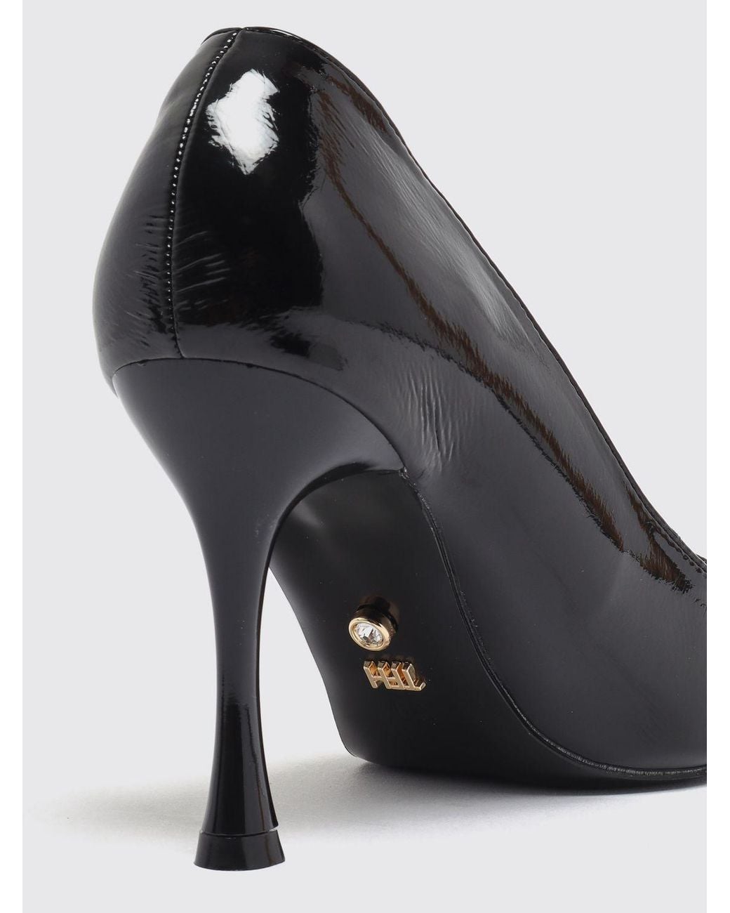 Twentyfourhaitch Black Patent Faux Leather Stiletto Pumps With Almond Toe