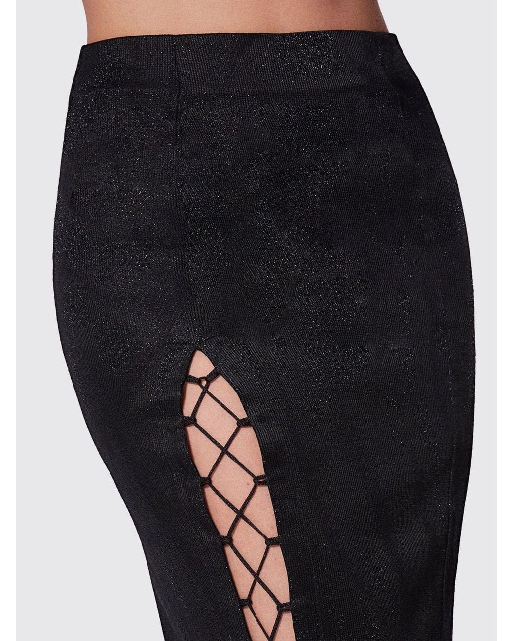 MACCAPANI Black Glitter Cotton Blend Pencil Skirt