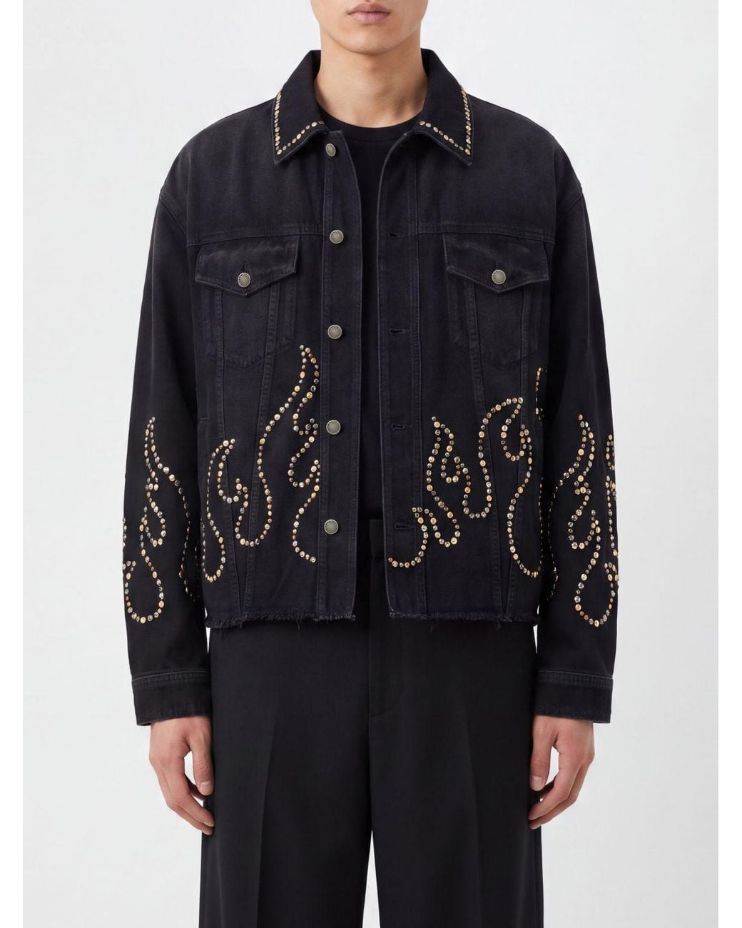 Amiri Blue Flames Print Denim Jacket With Stud Application for men