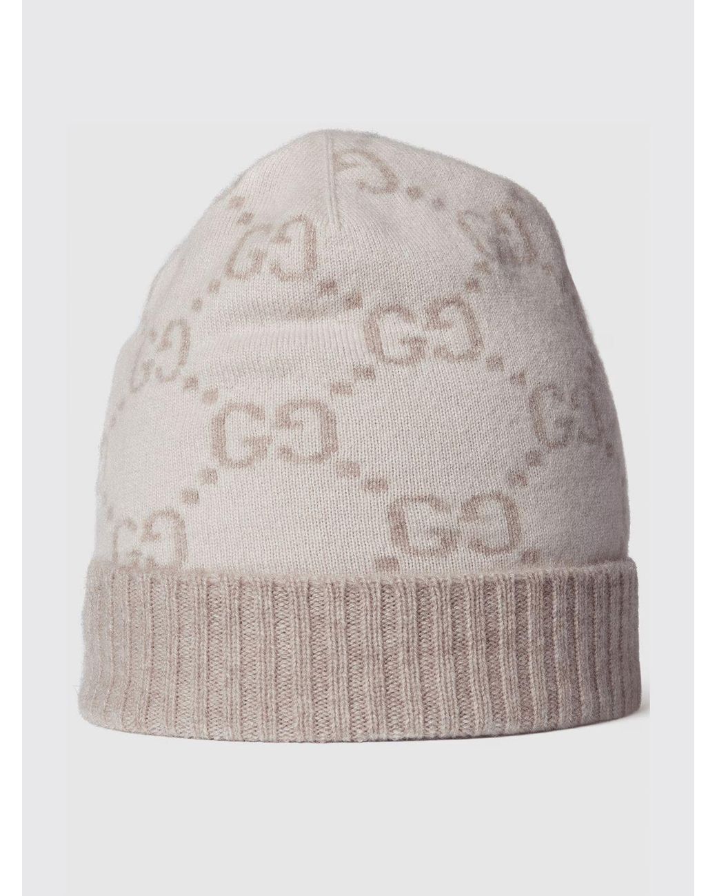 Gucci Gray Gg Monogram Pure Cashmere Beanie With Cuff