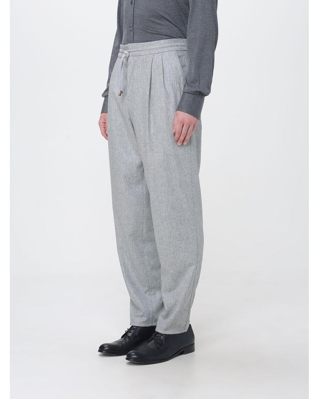 Brunello Cucinelli Gray Virgin Wool Slim Fit Trousers With Drawstring Waist for men
