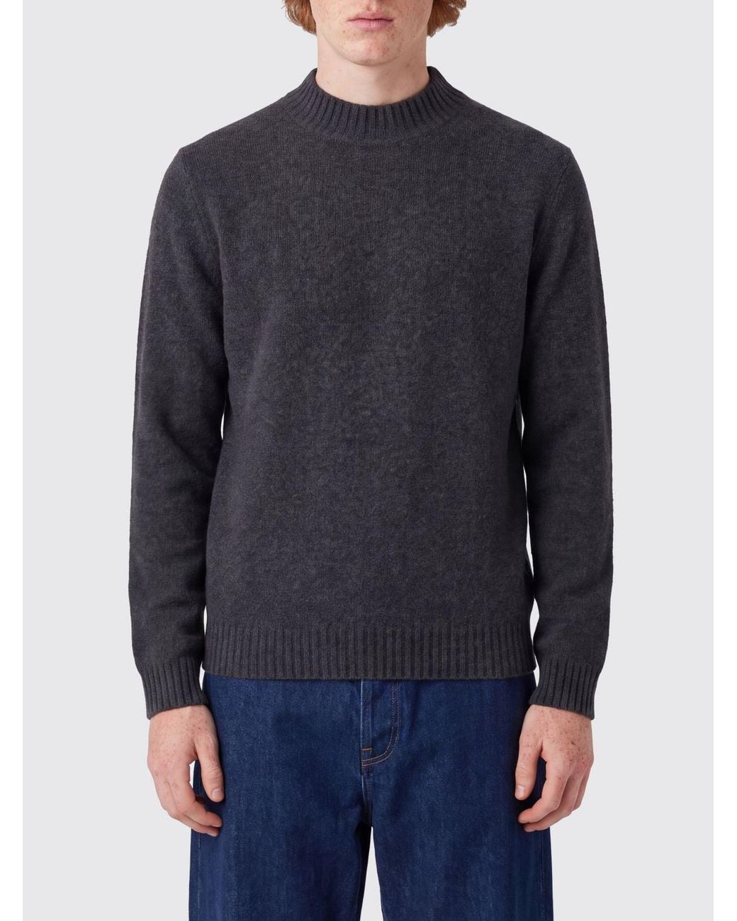 Drumohr Blue Crewneck Long-Sleeved Wool Blend Jumper With Ribbed Trims for men