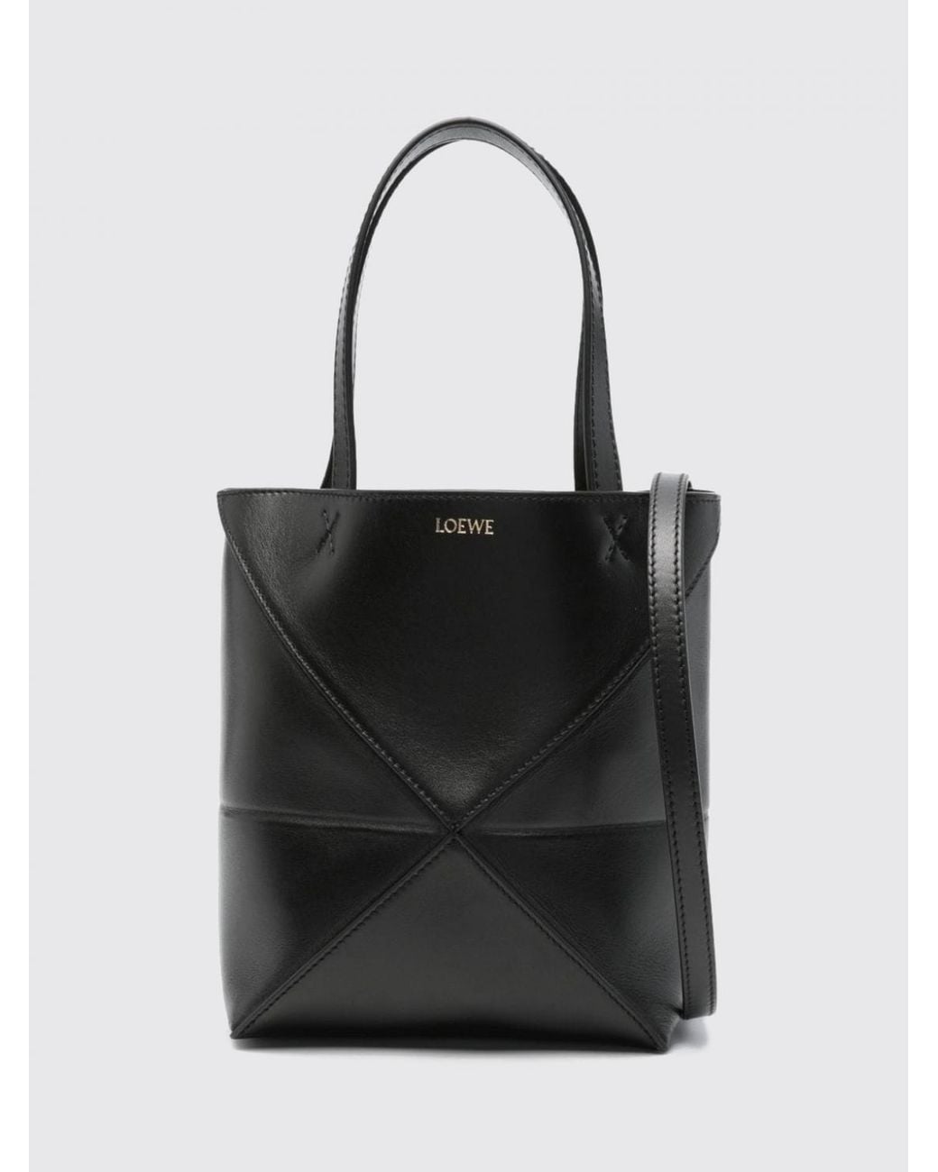 Loewe Black Puzzle Fold Small Calfskin Leather Tote Bag With Double Handle