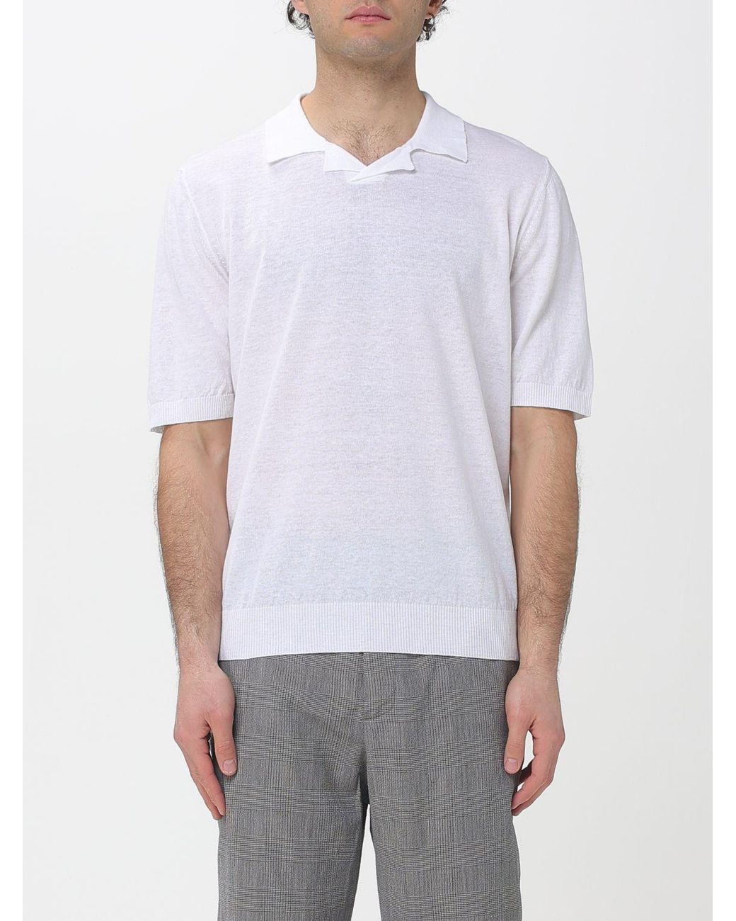 Eleventy White Knit Polo Shirt for men