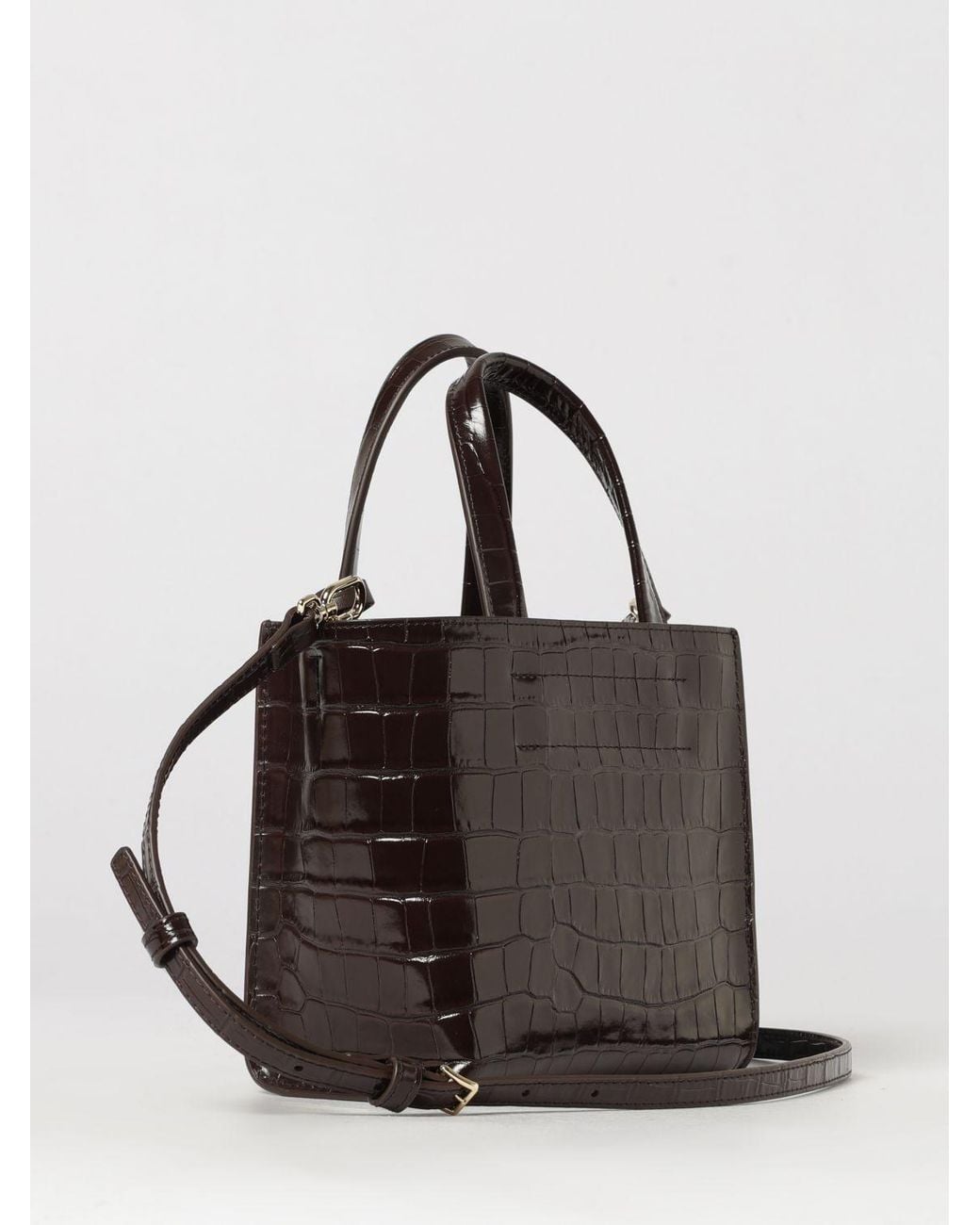Furla Black Crocodile-Embossed Leather Mini Handbag With Logo Charm