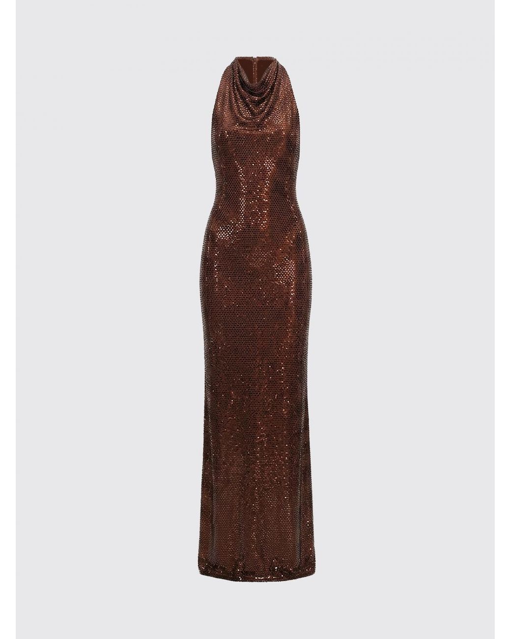 Self-Portrait Brown Rhinestone-Embellished Halterneck Long Evening Gown