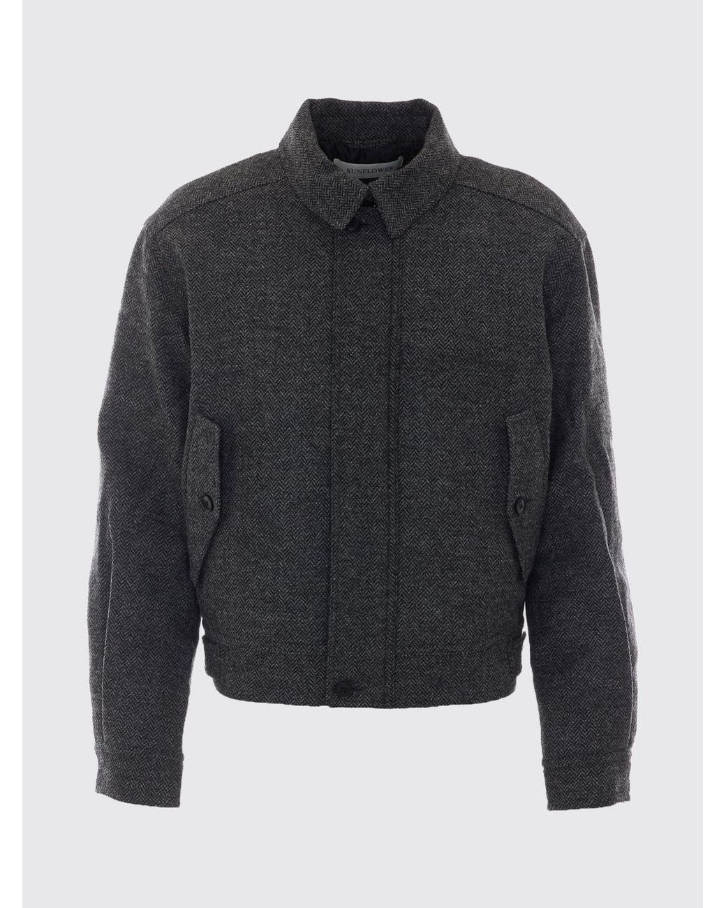 sunflower Black Wool-Blend Shirt Jacket With Patch Pockets for men