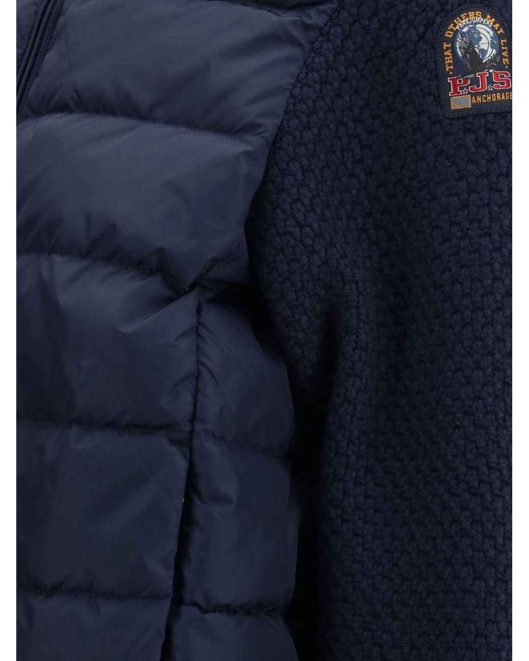 Parajumpers Blue Short Nylon And Wool Down Jacket With Turtleneck Collar And Logo