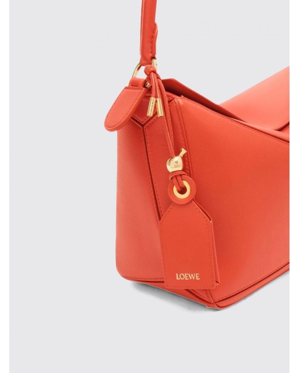 Loewe Red Featherlight Puzzle Nappa Lambskin Handbag With Tubular Handle