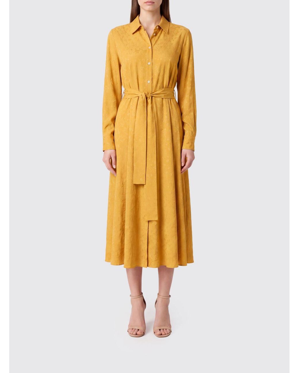 Pinko Yellow Floral Print Midi Shirtdress