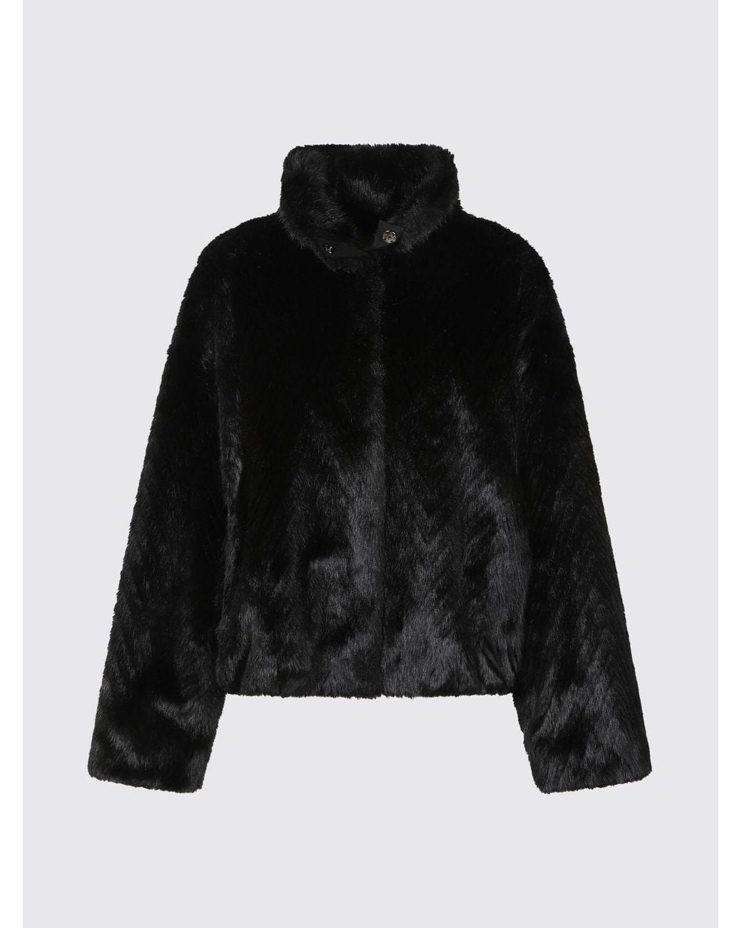 Forte_forte Blue Cropped Faux Fur Coat With Funnel Neck And Dropped Shoulders