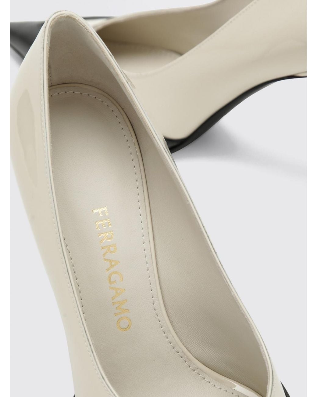 Ferragamo White Bicolour Patent Leather Court Shoes With Tapered Toe And High Heel