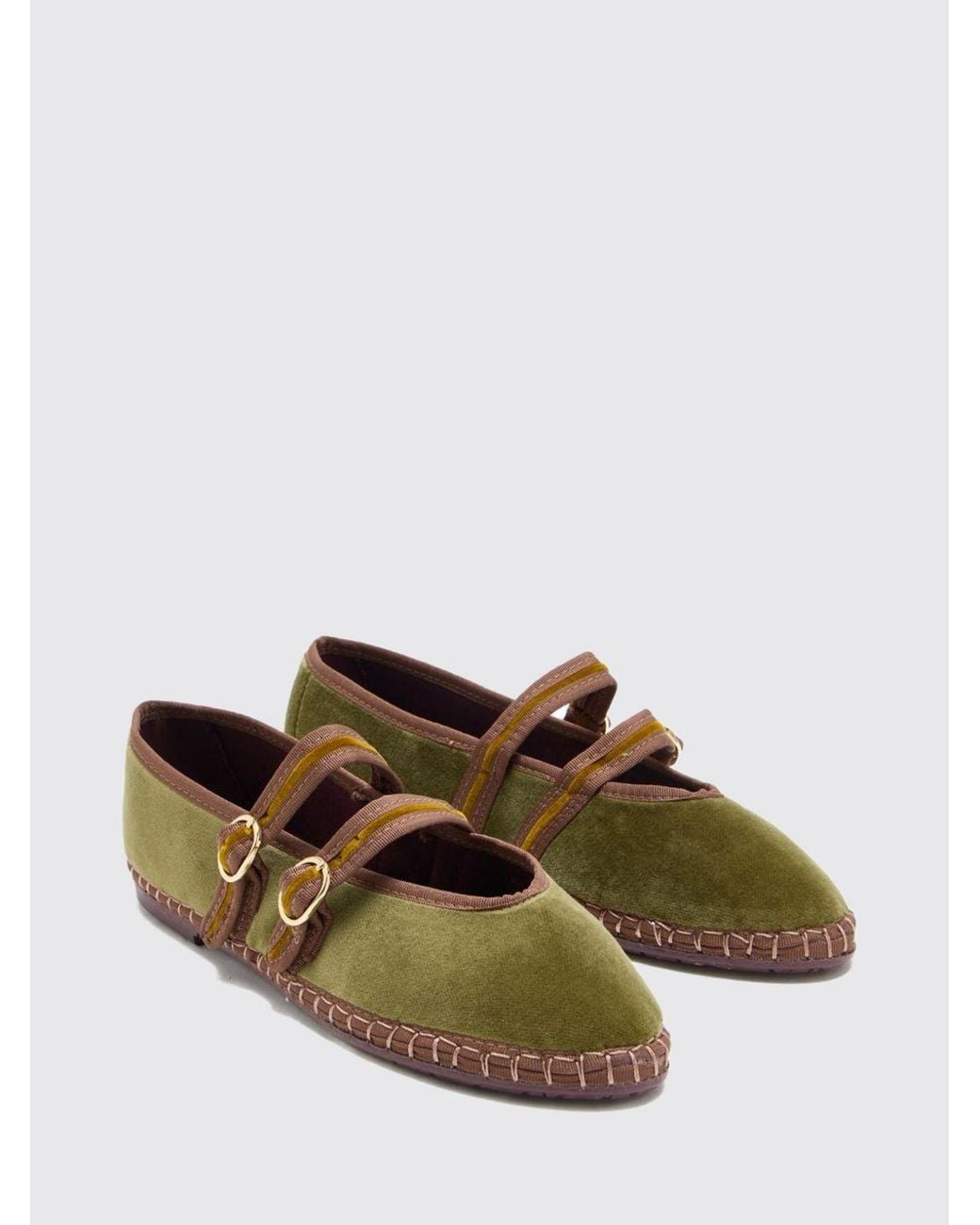 Flabelus Green Claire Bicolour Velvet Mary Jane Ballet Flats With Double Strap