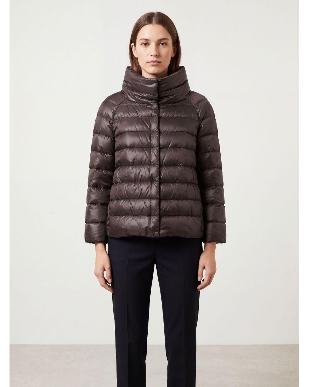 Herno Brown Sofia Short Ultra-Light Nylon Down Jacket With High Neck