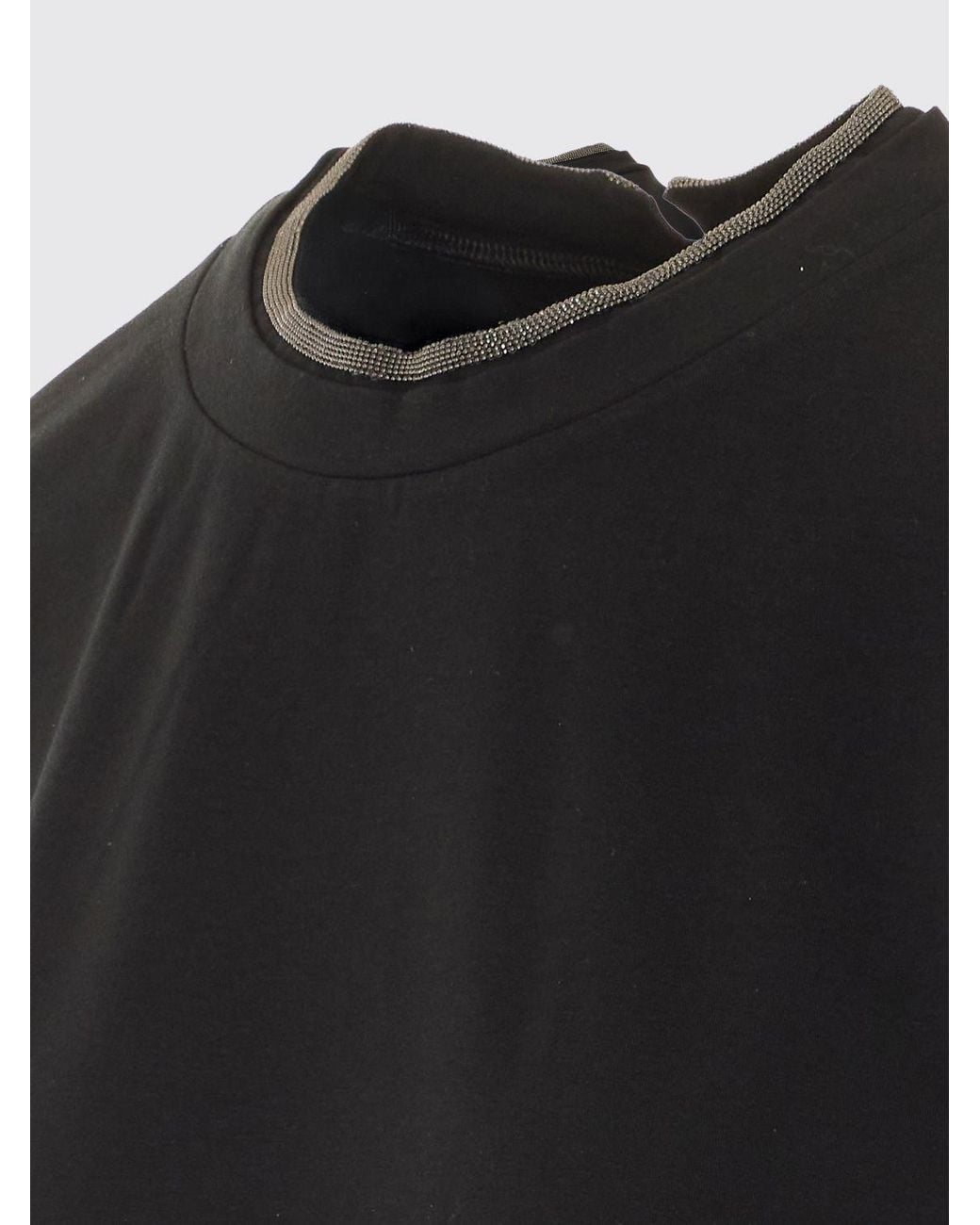 Brunello Cucinelli Black Stretch-Cotton Crew-Neck T-Shirt With Monili Embroidery