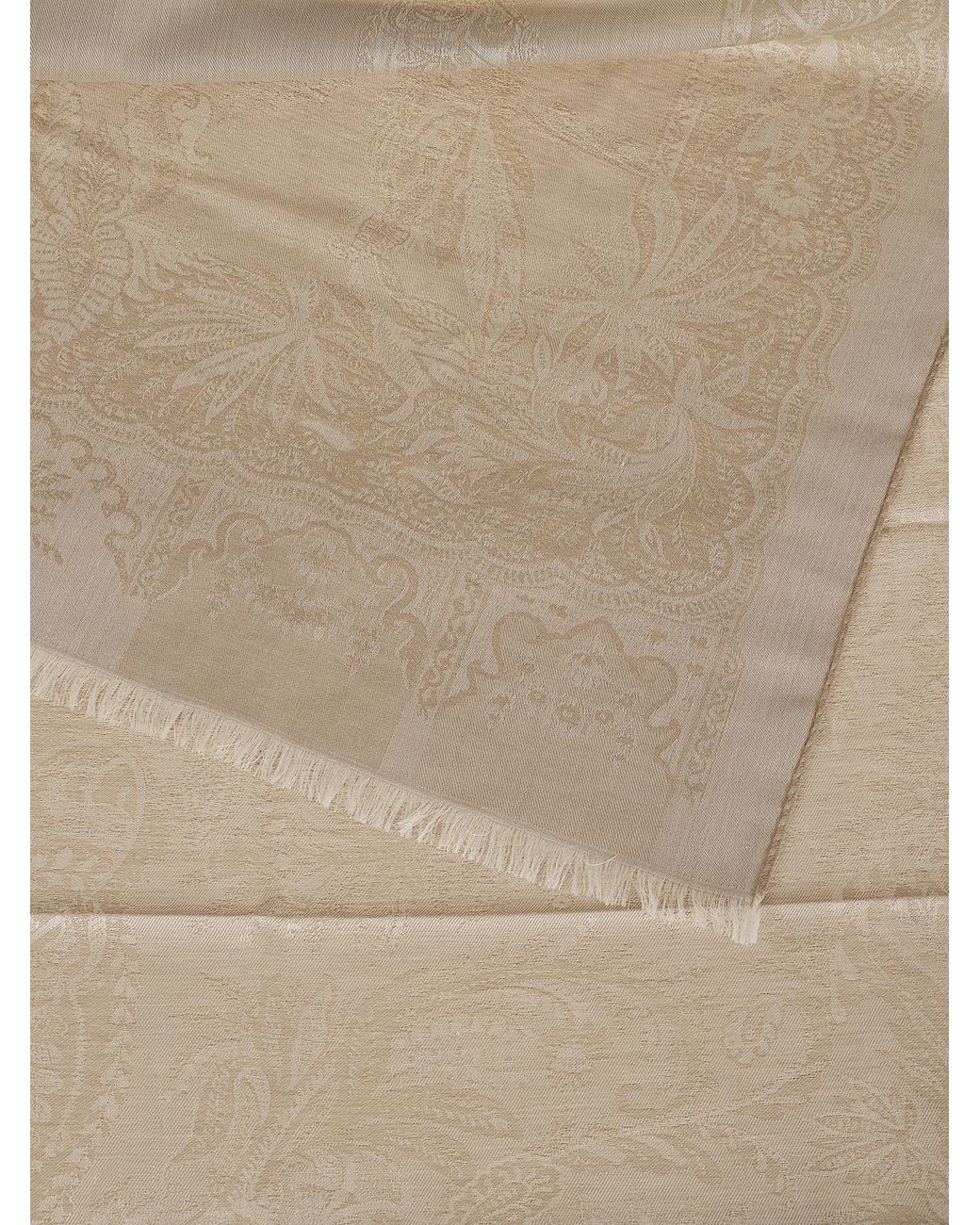Écharpe En Mélange De Coton, Laine Et Soie Avec Imprimé Ethnique Et Bords Frangés Etro pour homme en coloris Natural