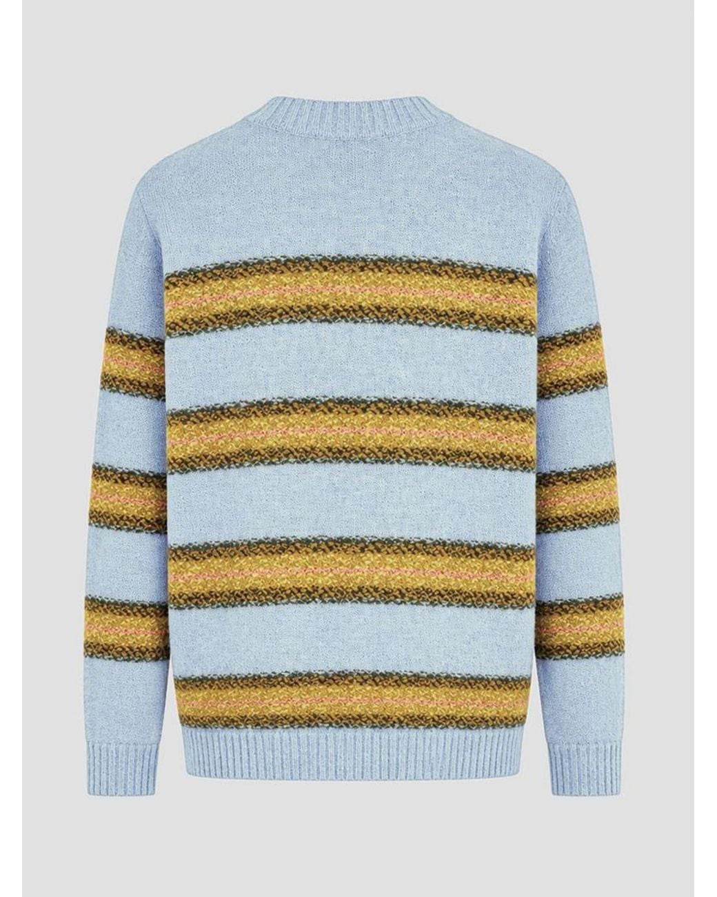 Dries Van Noten Blue Multicolour Striped Wool Crewneck Jumper for men