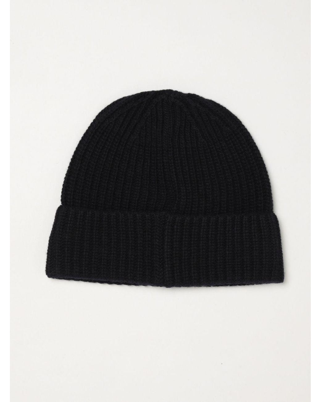 Stone Island Black Ribbed Virgin Wool Beanie Hat With Compass Logo for men