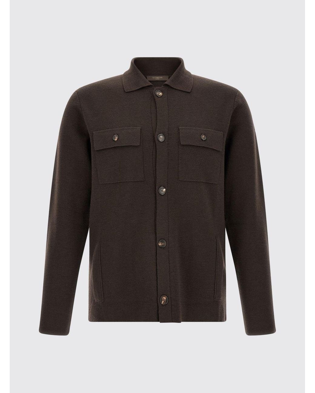 Zanone Brown Pure Virgin Wool Cardigan With Classic Collar And Patch Pockets for men
