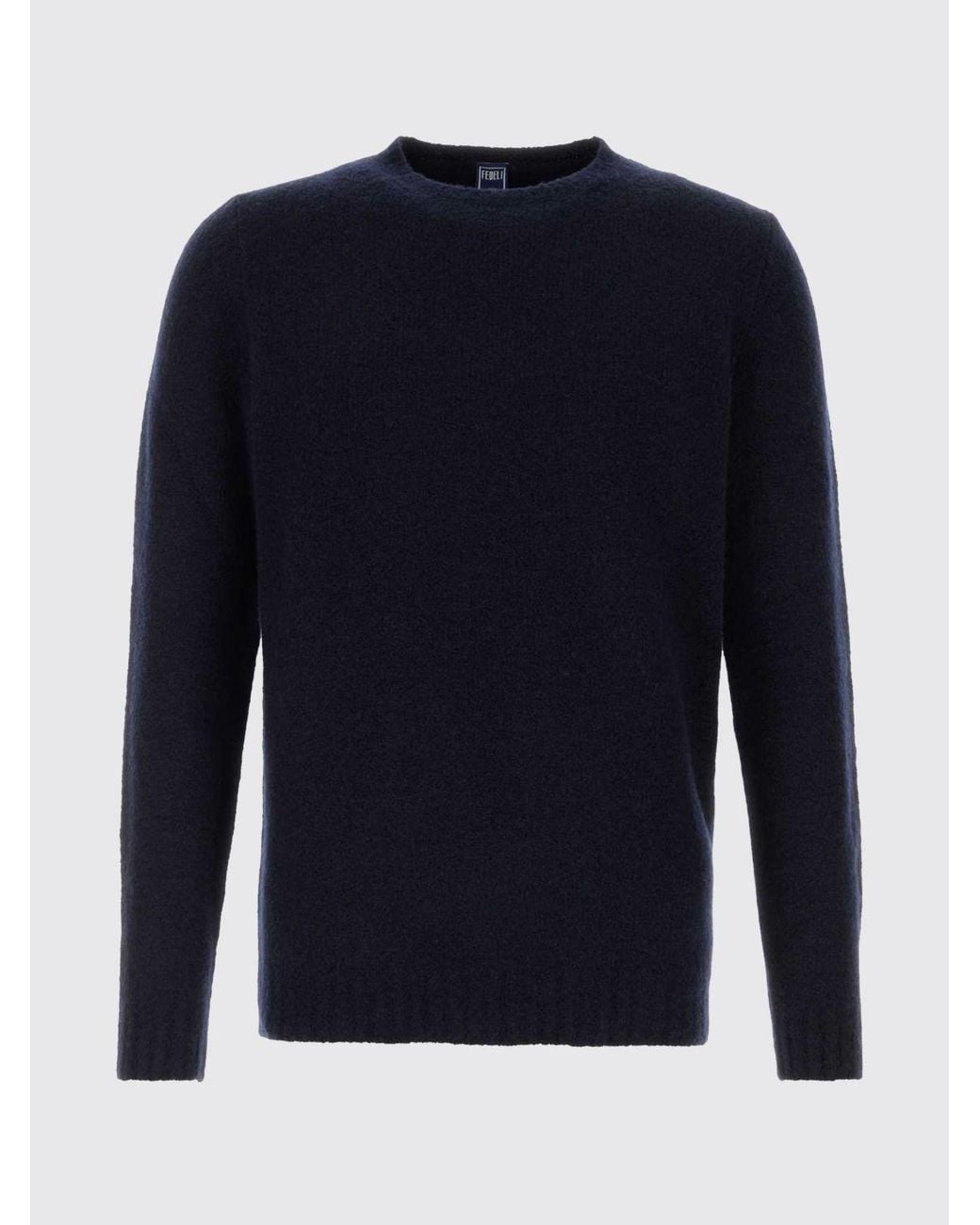 Fedeli Blue Crew-Neck Wool Blend Jumper With Long Sleeves And Ribbed Trims for men