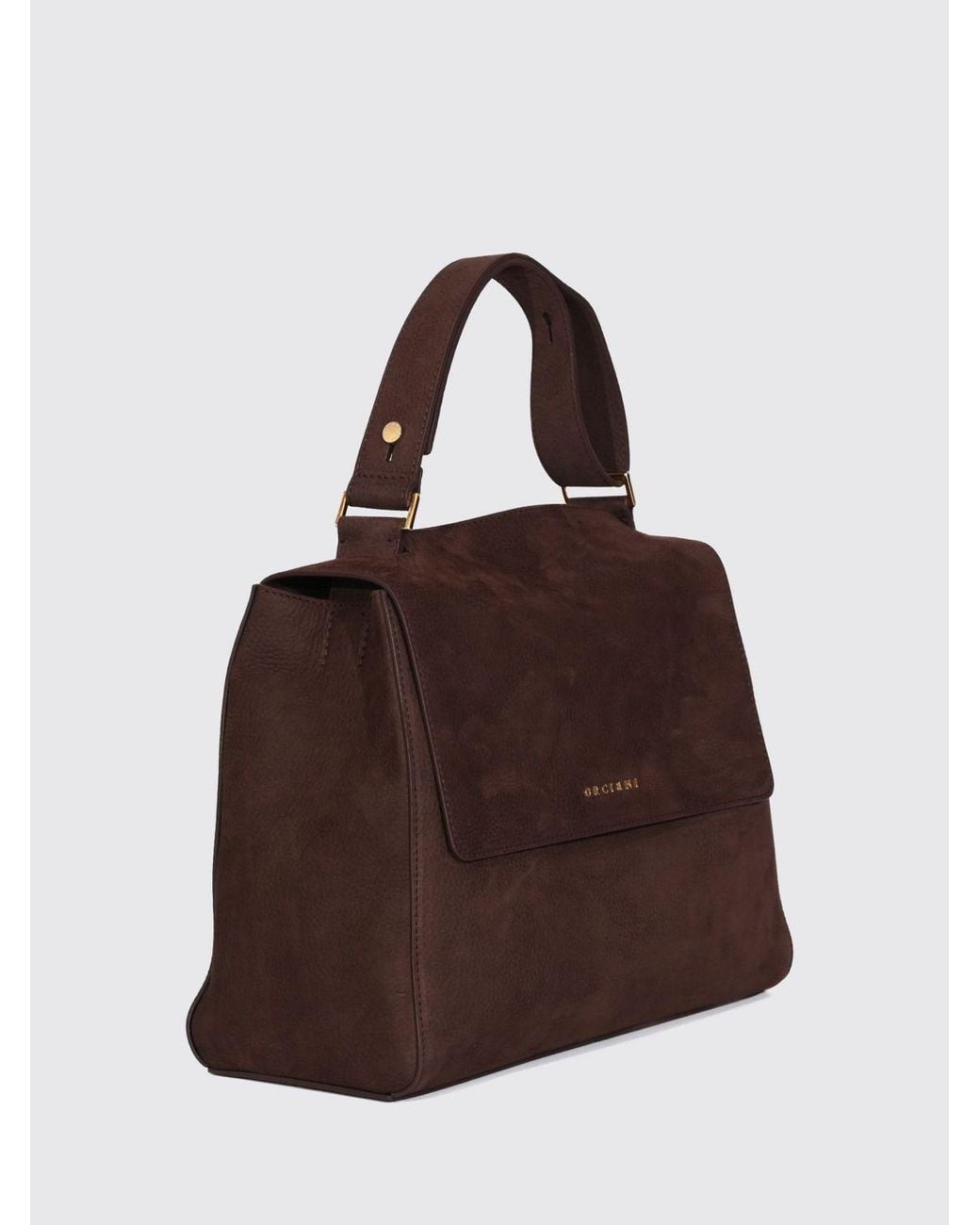 Orciani Brown Sveva Hammered Leather Handbag With Adjustable Handle And Strap