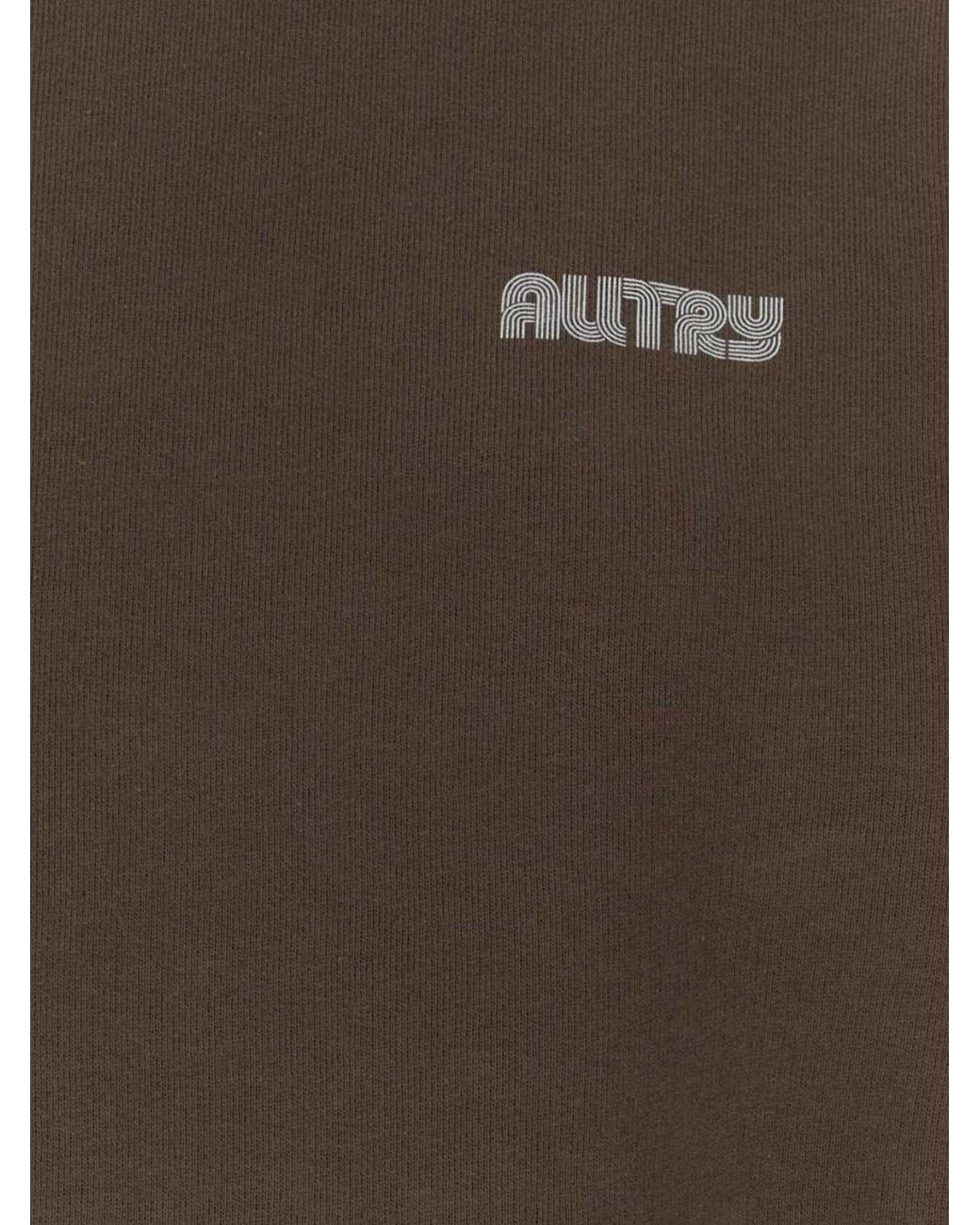 Autry Brown Cotton Crewneck Jumper With Contrast Logo And Dropped Shoulders for men