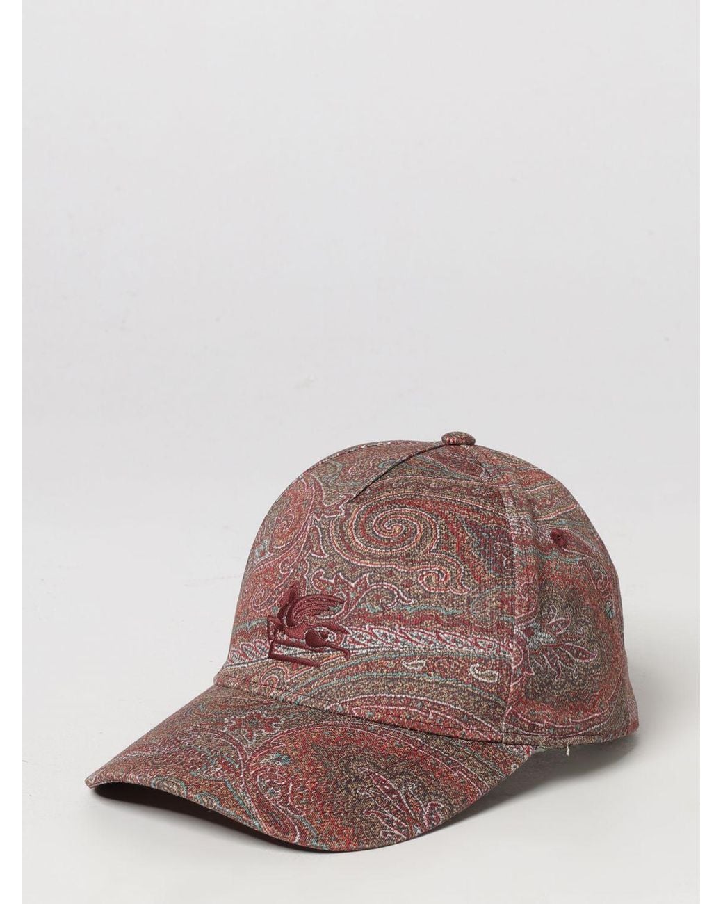 Etro Brown Cotton Baseball Cap With Paisley Print And Embroidered Pegaso Logo for men