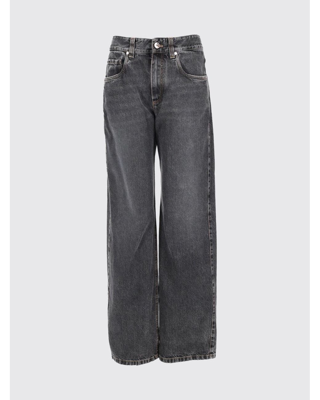 Brunello Cucinelli Black Mid-Rise Wide-Leg Cotton Denim Jeans With Monili Detail