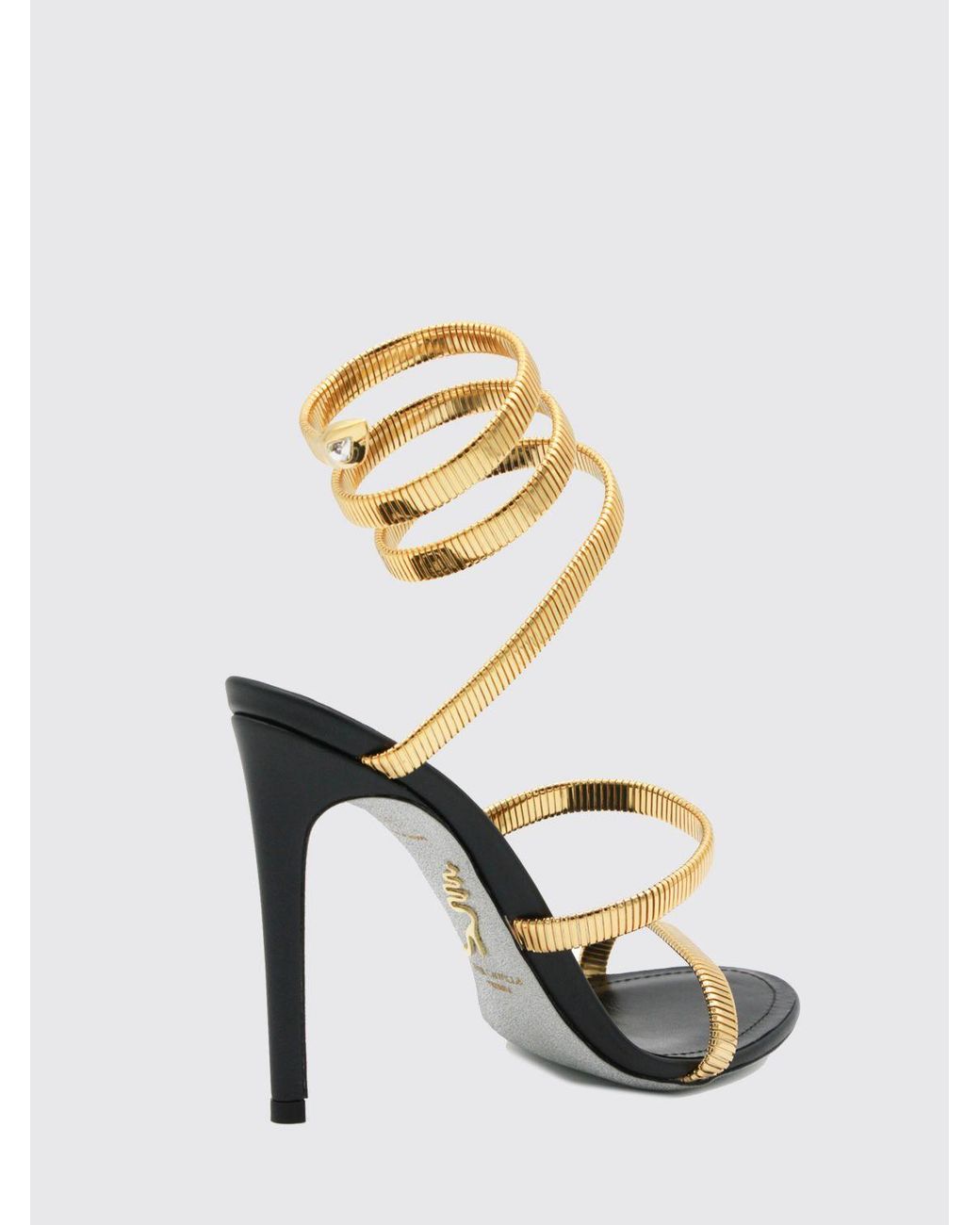 Rene Caovilla Metallic Juniper 105 Leather Sandals With Spiral Strap And Glitter Sole